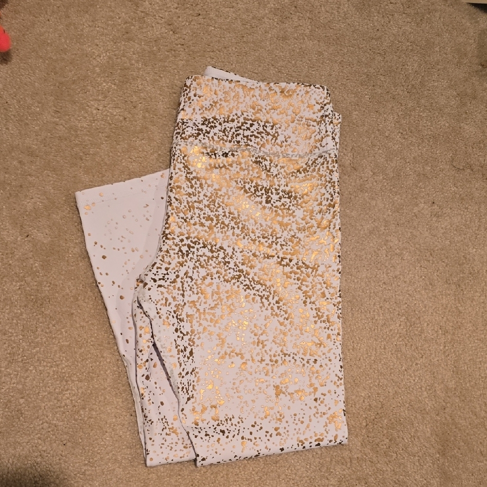 ZYIA White and Gold Splatter Leggings